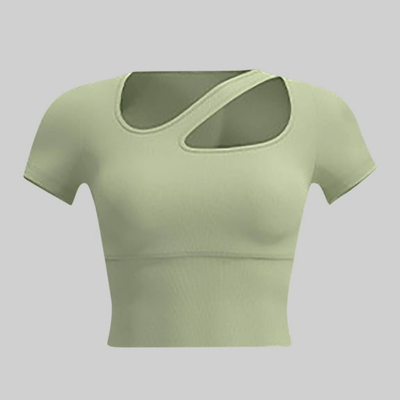 Nmnitkp Women Soft Underwear Lingerie Tops 2 in 1 Built-in Shoulder Pad Short Sleeves Ladies Padded Tank Top Shirt Green,XL