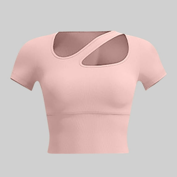 Nmnitkp Women Soft Underwear Lingerie Tops 2 in 1 Built-in Shoulder Pad Short Sleeves Ladies Padded Tank Top Shirt Pink,2XL