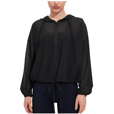 Nmnitkp Women's Activewear Long Sleeve Sheer Mesh Hooded Full Zip Sports Track Jacket