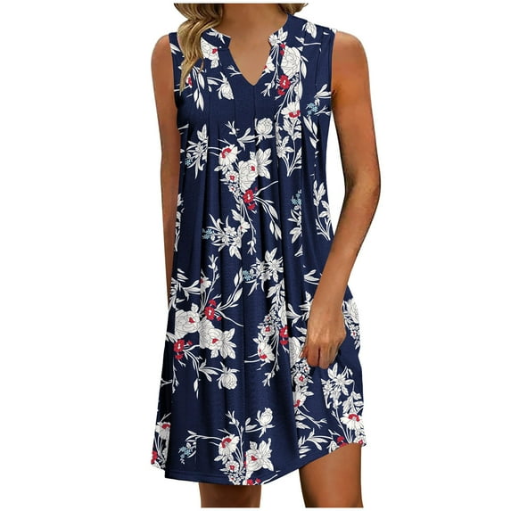 Nmnitkp Women's Beach Dress Summer Floral Print Short Sleeve V Neck Beach Mini Dress Casual Boho Swing Loose Vacation Dress