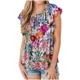 thumbnail image 1 of Nmnitkp Women's Casual Dressy Tops Floral Ruffle Pleated Short Sleeve Tops Cute Boho V Neck Loose Blouses Summer Shirts S-2XL, 1 of 6