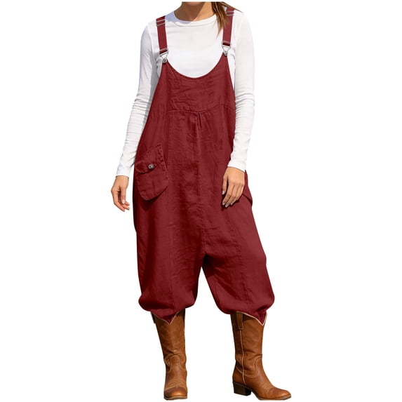 Nmnitkp Women's Casual Loose Overalls Jumpsuits One Piece Sleeveless Wide Leg Long Pant Loose Fit Baggy Bib Rompers With Pockets