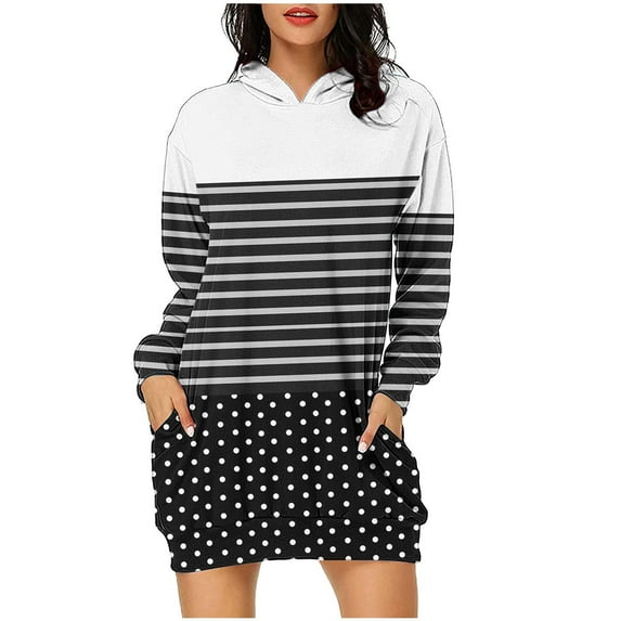 Nmnitkp Women's Casual Striped Pullover Hoodie Dress Short Sleeve Fashion Gradient Print Sundress Elegant Tunic Tshirt Dresses Popular Style Dress with Pocket
