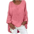 thumbnail image 1 of Nmnitkp Women's Casual Tops Cotton Linen Long Sleeve Plus Size Blouses Round Collar Boxy Top Patchwork Blouses M-3XL, 1 of 6