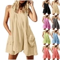 thumbnail image 1 of Nmnitkp Women's Crinkle Sleeveless Tank Dress, Round Neck Tie Back Loose A-Line Mini Dress with Pockets, Casual Summer Dress for Beach, Vacation & Daily Wear Beige,S, 1 of 8