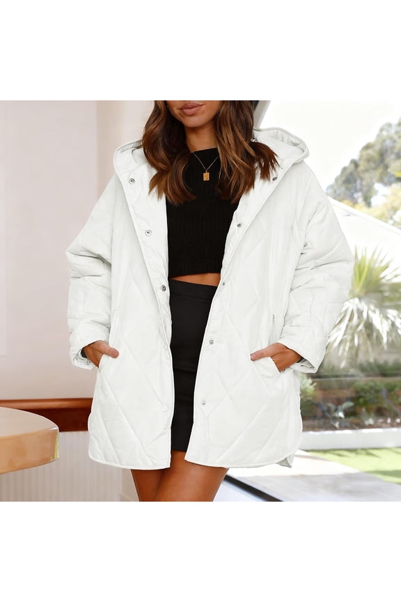 Women's Cropped Puffer Jackets,Warm Winter Jacket with Removable Hood,Zipped Pockets,Short Ladies Quilted Coat White,L