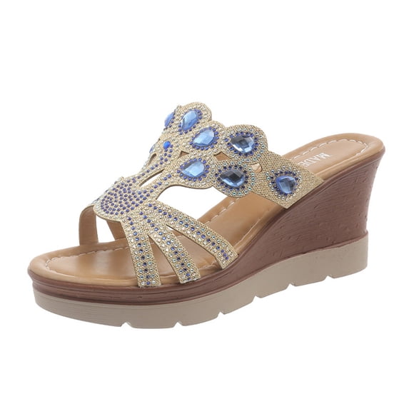 Nmnitkp Women's Crystal Rhinestone Patterned Handmade Sandals Stylish and Elegant Women's Sandals Platform Wedge Dress Sandals Slippers & Unique Design Sandals for Women 2025