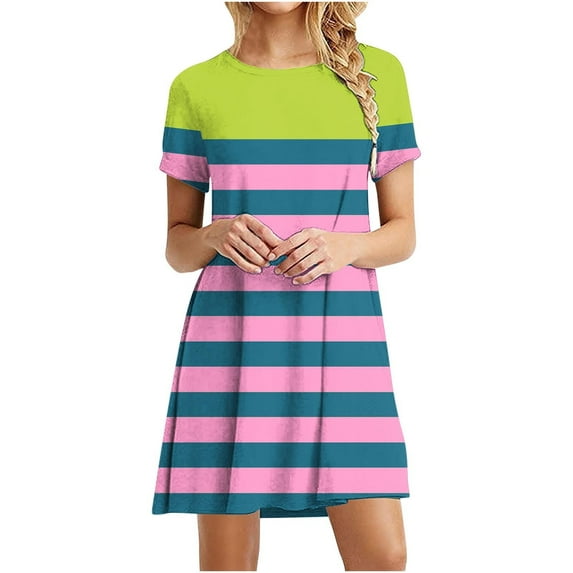 Nmnitkp Women's Dresses Casual Crew Neck T-Shirts A-line Dress Summer Dresses for Women S-2XL