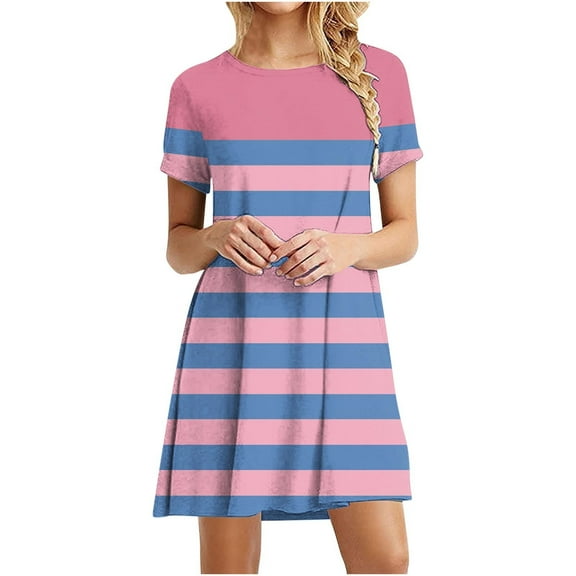 Nmnitkp Women's Dresses Casual Crew Neck T-Shirts A-line Dress Summer Dresses for Women S-2XL