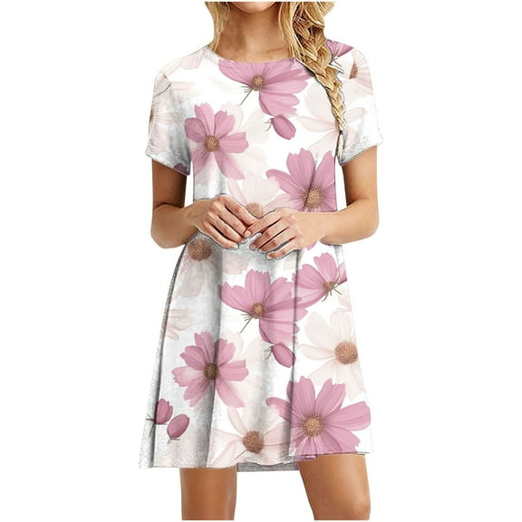 Nmnitkp Women's Dresses Casual Crew Neck T-Shirts A-line Dress Summer Dresses for Women S-2XL