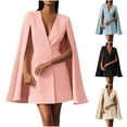 thumbnail image 1 of Nmnitkp Women's Fall Commuting Double Breasted Shawl Cape Solid Color Suit Dress Elegant Poncho Double-Breast Slit Sleeve Office Wear Flowy Blend Cape Cloak Coat Pink,L, 1 of 7