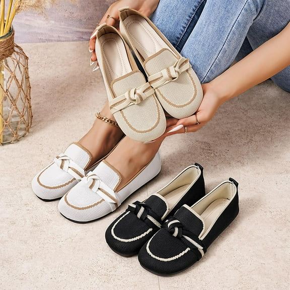 Nmnitkp Women's Fashion Casual Loafers - Shallow Bottom Bow Round Toe Flat White,36
