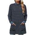 thumbnail image 1 of Nmnitkp Women's Fashion Round Neck Splicing Stripe Long Sleeve Pocket Split Loose T-Shirt Top Fall and Winter Blouse with Pockets, 1 of 9