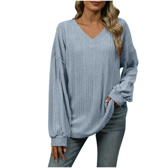 Nmnitkp Women's Fashion Round Neck Splicing Stripe Long Sleeve Pocket Split Loose T-Shirt Top Fall and Winter Blouse with Pockets