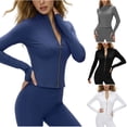 thumbnail image 1 of Nmnitkp Women's Full Zip Long Sleeve Yoga Jacket, Slim Fit Naked Feel Workout Top with Thumb Holes for Gym, Running & Athletic Wear Navy,S, 1 of 8