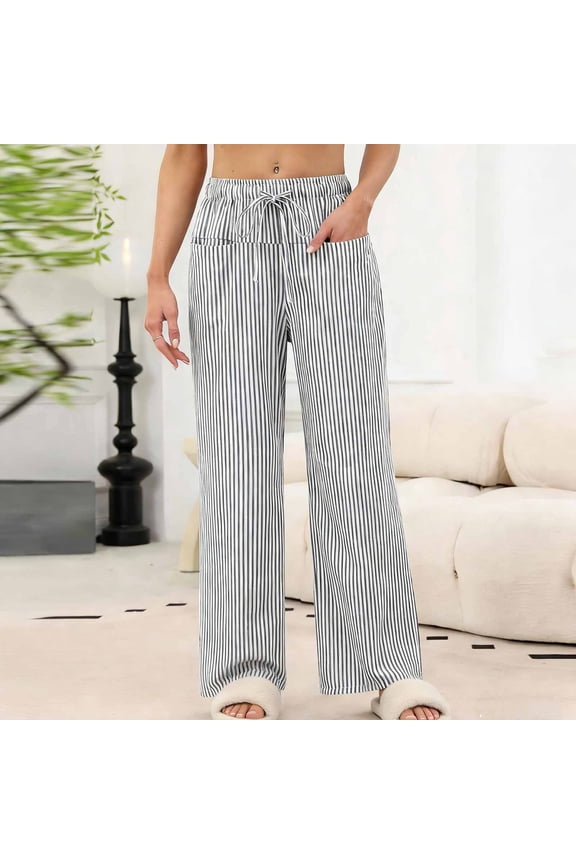 Women's Gingham Wide Leg Pants, High Waisted Drawstring Elastic Waist Casual Trousers with Pockets, Trendy Y2K Plaid Loose Fit Summer Lounge Pants Gray,M