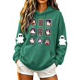 thumbnail image 1 of Nmnitkp Women's Halloween Hoodie Sweatshirt Vintage Frame Ghost Grid Print Oversized Long Sleeve Pullover with Kangaroo Pocket Fall Spooky Tops for Party Daily Wear Green,M, 1 of 5