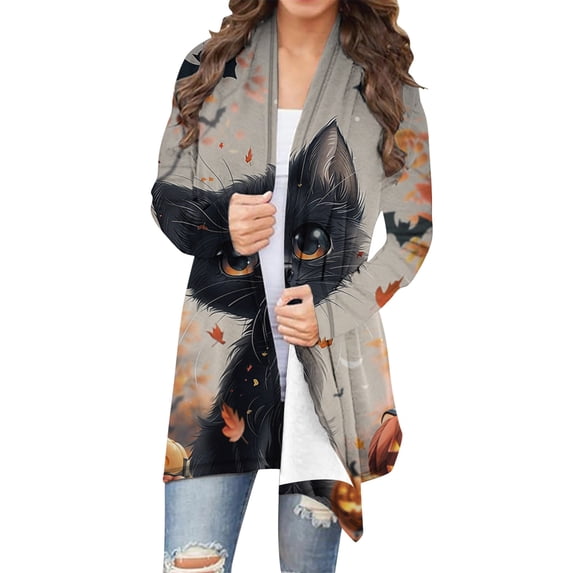 Nmnitkp Women's Halloween Pumpkin Cardigan Long Sleeve Open Front Knit Outwear Over Coats Plus Size Knit Sweater Top Multicolor,3XL