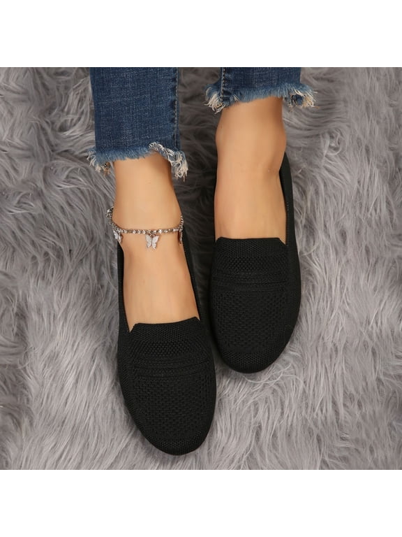 Women's Knitted Flat Shoes Lightweight Comfortable Loafers Women Footwear Slip On Casual Breathable Mesh Walking Shoes Female Round Toe