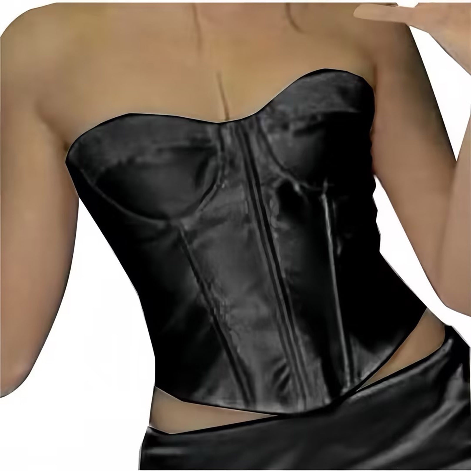 Luxalzxs Satin Corset Tops for Women Lace Up Boned Overbust