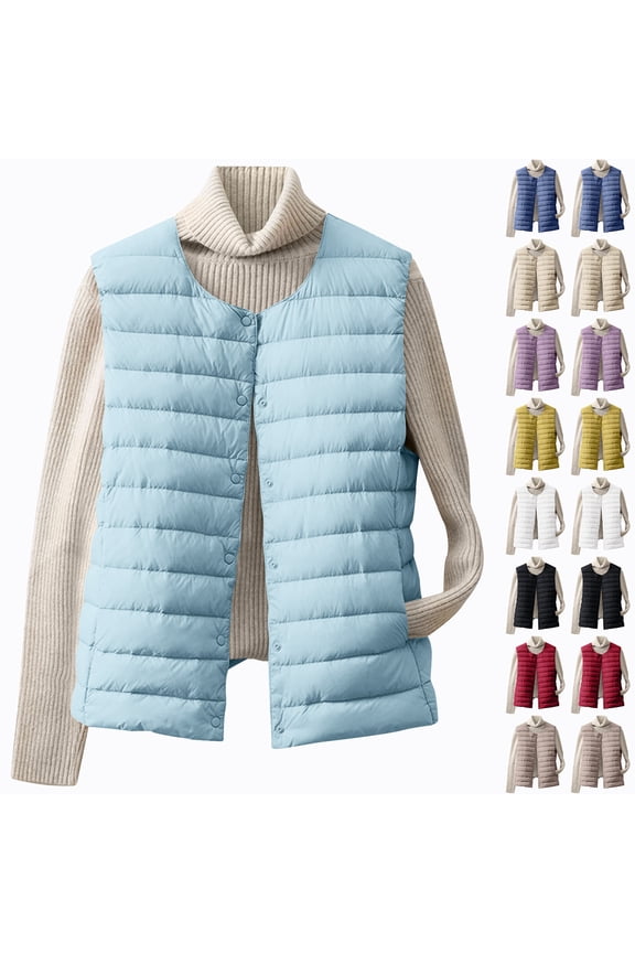 Women's Lightweight Water-Resistant Packable Puffer Vest Light Blue,L