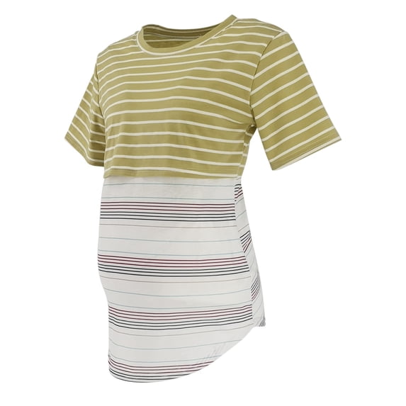 Nmnitkp Women's Maternity Shirts, Crew Neck Maternity Top Short Sleeve Casual Cotton Tee Maternity Clothes Yellow,M