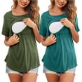thumbnail image 1 of Nmnitkp Women's Maternity Shirts Short Sleeves Nursing Tops 2 Pack Double Laye Breastfeeding Tees Pregnancy Clothes Blue,XL, 1 of 9