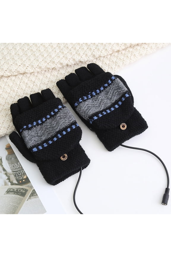 Women's & Men's USB Heated Gloves Knitting Hands Full & Half Heated Fingerless Heating Warmer with Button Washable Design Gloves