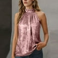 thumbnail image 1 of Nmnitkp Women's Metallic Halter Tank Tops, Sleeveless High Neck Pleated Party Blouses, Shiny Solid Color Versatile Tops for Club Night, Date Night & Layering Pink,2XL, 1 of 9
