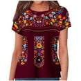 thumbnail image 1 of Nmnitkp Women's Mexican Shirts Crew Neck Casual Summer Blouse, Boho Print Peasant Tops Short Sleeve Shirts Casual Blouse Loose Tunics Blouses, 1 of 5