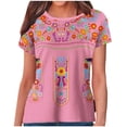 thumbnail image 1 of Nmnitkp Women's Mexican Shirts Crew Neck Casual Summer Blouse, Boho Embroidered Peasant Tops Short Sleeve Shirts Casual Blouse Loose Tunics Blouses, 1 of 5