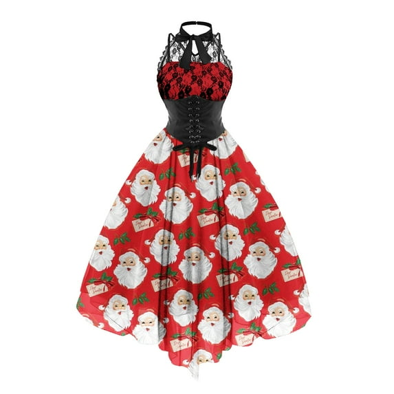 Nmnitkp Gothic Dress High Cost Performance Women Gothic Dress Beautiful Figure Gothic Dress with Corset Christmas Print Vintage Lace Punk Goth Dresses Casual Cosplay Party Cocktail