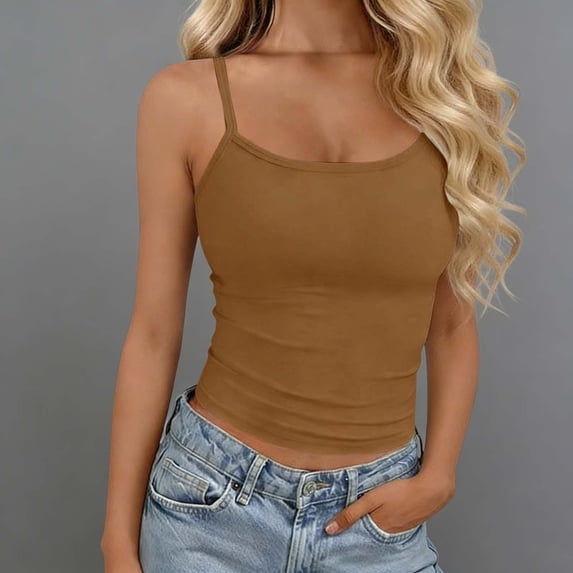 Nmnitkp Women's Modal Spaghetti Strap Tank Tops, Solid Color Square Neck Sleeveless Cami, Breathable Lightweight Layering Tops for Spring Summer Daily & Lounge Wear Brown,Free Size