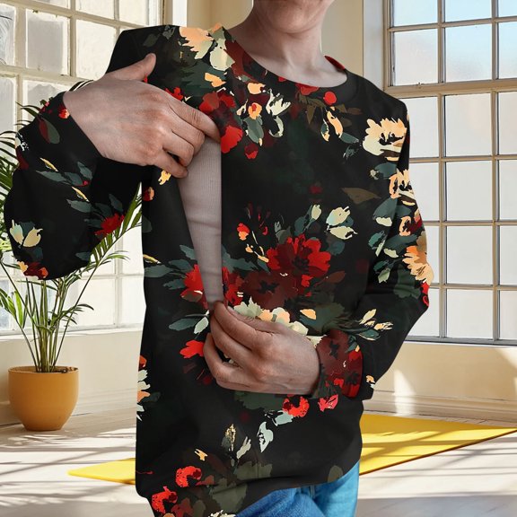 Nmnitkp Women's Nursing Tops Crew Neck Long Sleeve Breastfeeding Shirt,Nursing Sweatshirt Black,L