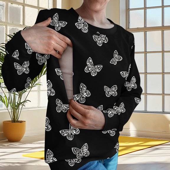 Nmnitkp Women's Nursing Tops Crew Neck Long Sleeve Breastfeeding Shirt,Nursing Sweatshirt Black,S