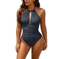 thumbnail image 1 of Nmnitkp Women's One Piece Swimsuit Halter V Neck Plus Size Bathing Suit Tummy Control Ruched Metal Swim Suit, 1 of 5