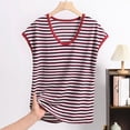 thumbnail image 1 of Nmnitkp Women's Pajamas,Silk Pajamas for Women Fashion Women's Tops Casual Loose Stripe V Neck Summer Thin Edition Short Sleeved Pajamas Tops, 1 of 3