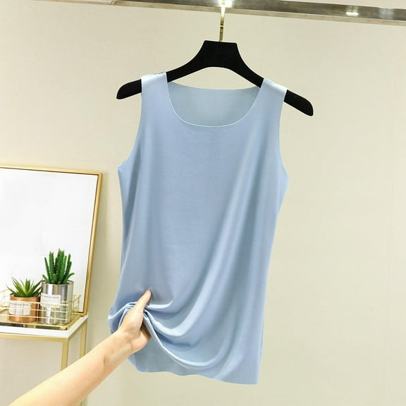 Nmnitkp Women's Pajamas,Women's Tops Ice Silk Round Neck Solid Color Inner Top Loose Sleeveless Top Short Sleeve Pajamas