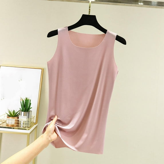 Nmnitkp Women's Pajamas,Women's Tops Ice Silk Round Neck Solid Color Inner Top Loose Sleeveless Top Short Sleeve Pajamas