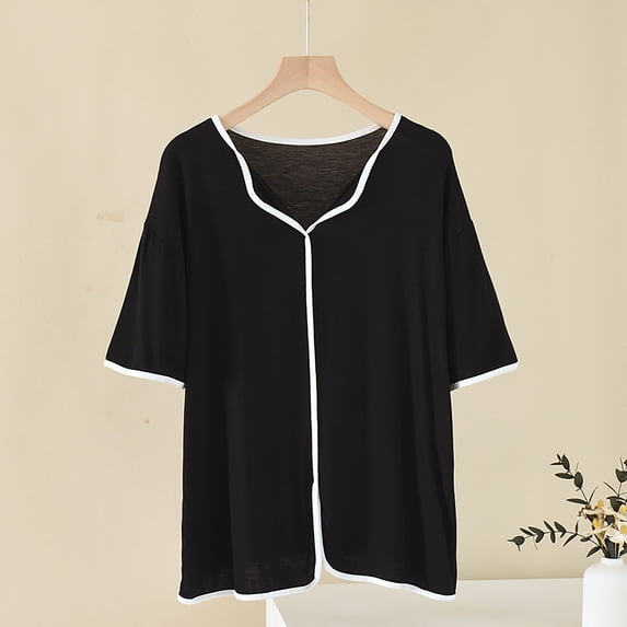 Nmnitkp Women's Pajamas,Women's Tops V-neck Short-sleeved Plus Size Home Pajamas Top Thin Ice Silk T-shirt Pajama