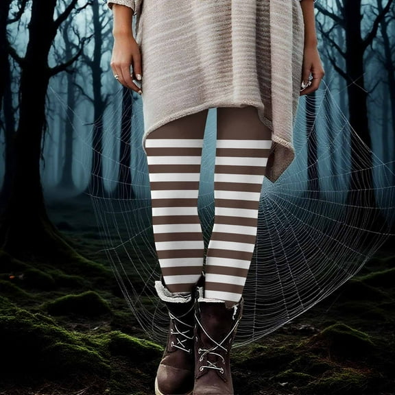 Nmnitkp Women's Pants Halloween Costume Print Stretchy Leggings Brown,2XL