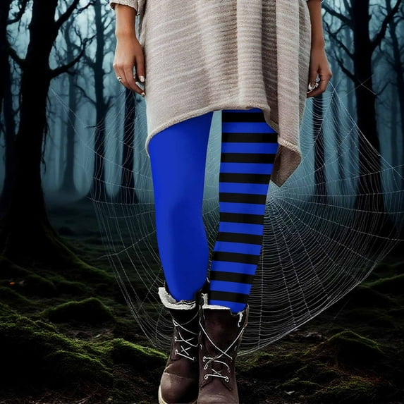 Nmnitkp Women's Pants Halloween Striped Print Leggings Sports Fitness Pants Casual Tight Fitting Tight Peach Hip Yoga Pants Stretch Pants Blue,S
