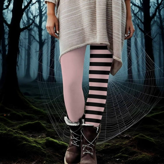 Nmnitkp Women's Pants Halloween Striped Print Leggings Sports Fitness Pants Casual Tight Fitting Tight Peach Hip Yoga Pants Stretch Pants Pink,L
