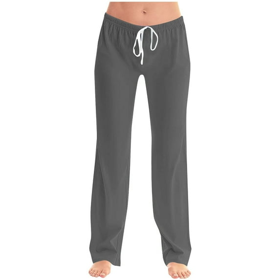 Nmnitkp Women's Pants High Waisted Casual Elastic Waist Drawstring Twill Pants Straight Leg Lightweight Cotton Trousers with Pockets Gray,XL