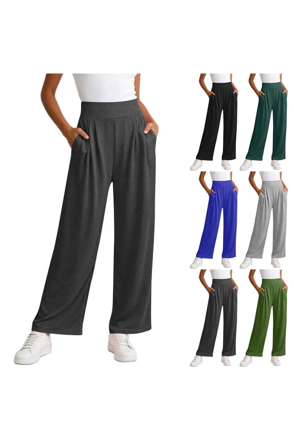 Women's Pants High Waisted Wide Leg Pants, Buttery Soft 4-Way Stretch Casual Lounge Joggers with Pockets, Tummy Control Solid Color Lightweight Summer Workout Pants Black,3XL