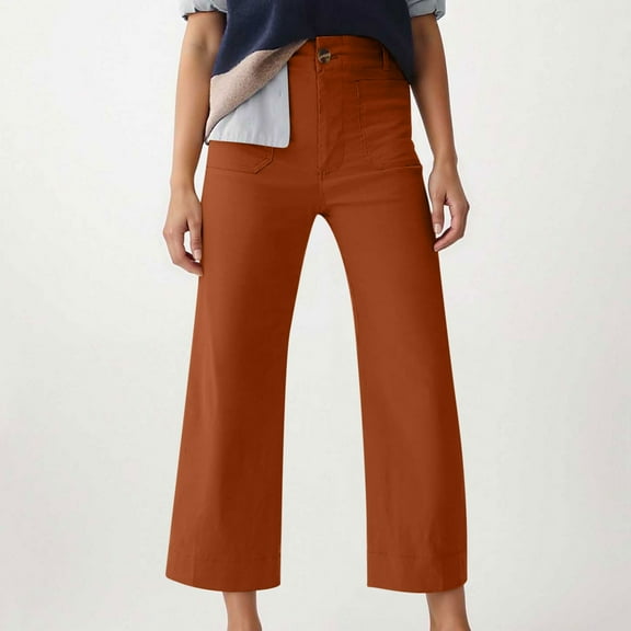 Nmnitkp Women's Pants Loose Casual Wide Leg Pants Loose Lightweight Comfy Elastic Waist Lantern Tapered Cropped Trousers with Pockets Orange,S