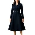 thumbnail image 1 of Nmnitkp Women's Pea Coat Double Breasted A Line Long Trench Coat Winter Dress Coat with Pockets Dark Blue,2XL, 1 of 5