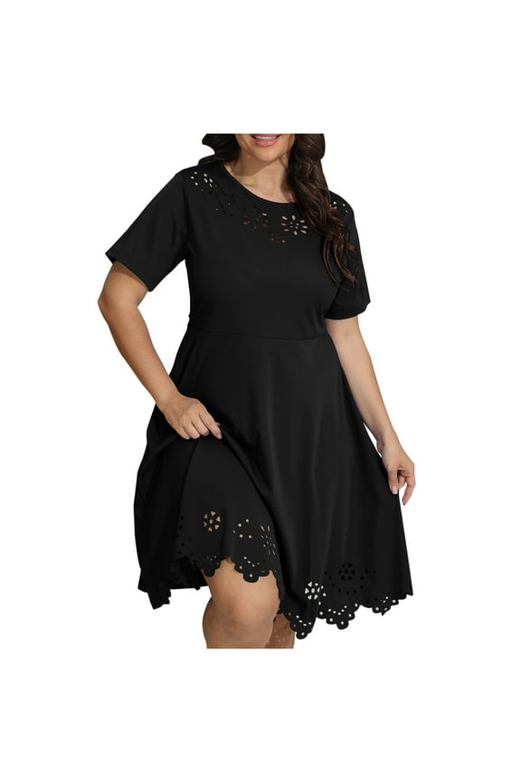 Women's Plus Size Dress Wrap Crew Neck Short Sleeve Ruffle Hem A Line Short Dress for Party L-4XL