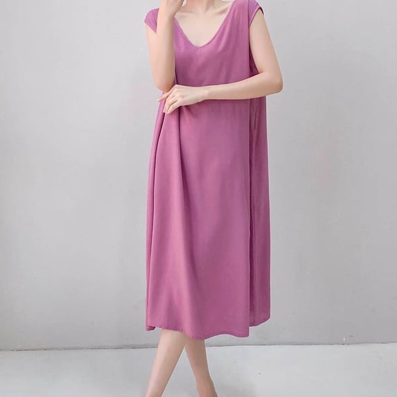 Nmnitkp Women's Plus Size Sleeveless V Neck Loose Fit Maxi Nightgown, Soft Breathable Casual Loungewear, Comfy Sleep Dress for Summer Hot Pink,Free Size