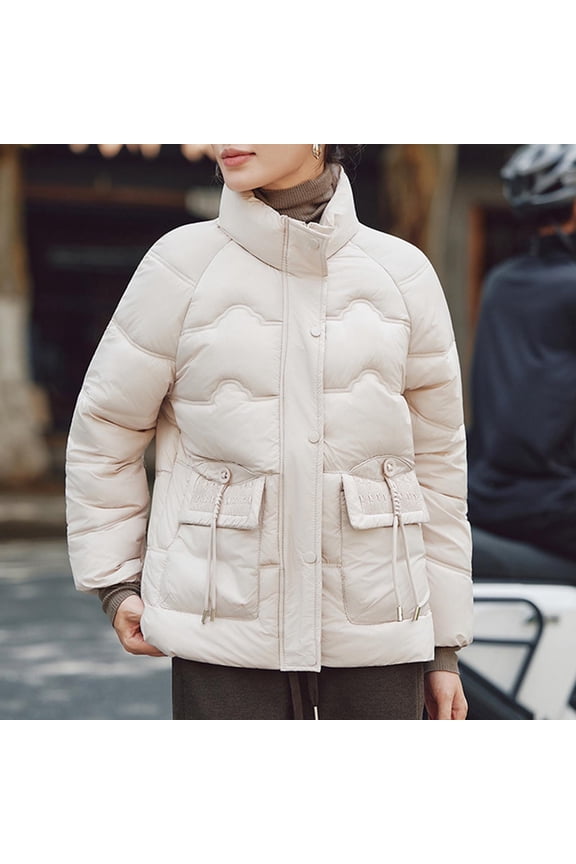 Women's Puffer Jackets Quilted Packable Puffy Coats Lightweight Winter Warm Zip Up Down Jacket Stand Collar Beige,4XL